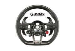 R8 V10 Plus Steering Wheel with Black Smooth Leather, Black Stitching and Matte Carbon Accents (incl. Optional Extended Paddles)  incl. Optional Carbon Inner Ring