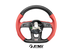 S5 Carbon Steering Wheel in Magma Red with Grey Stitching including Optional Carbon Inner Ring