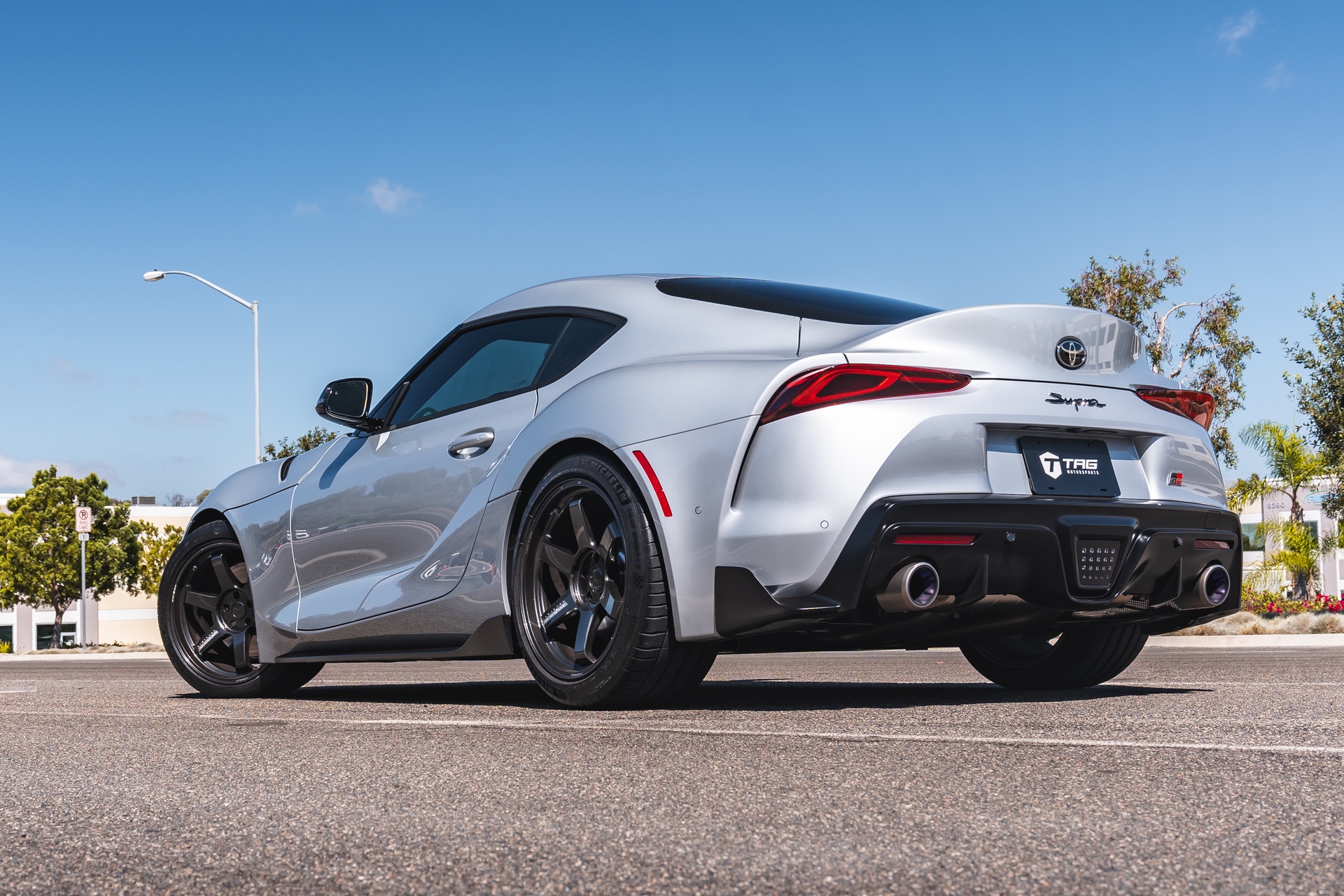 A90 Supra with Akrapovic on Volk TE37s