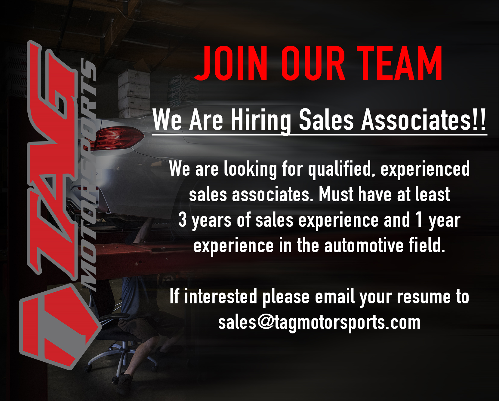 Join the TAG Team! We're Hiring a Sales Associate! 